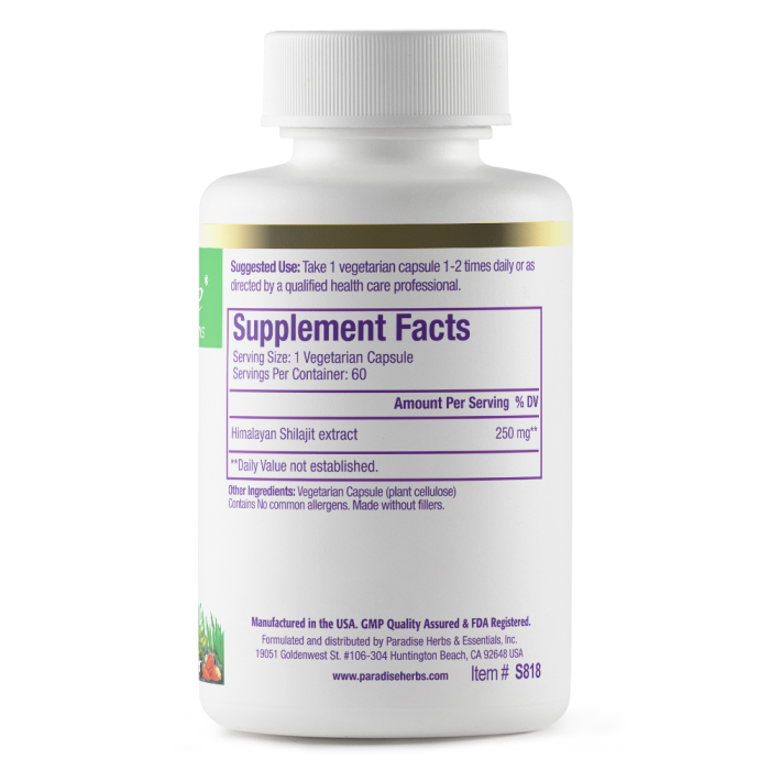 Paradise Herbs, Shilajit, 60 Vegetarian Capsules
