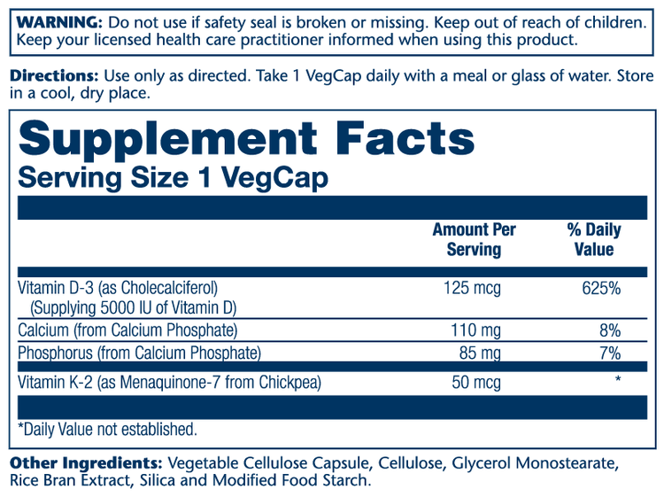 Solaray, Vitamin D3+K2, 60 vegcaps