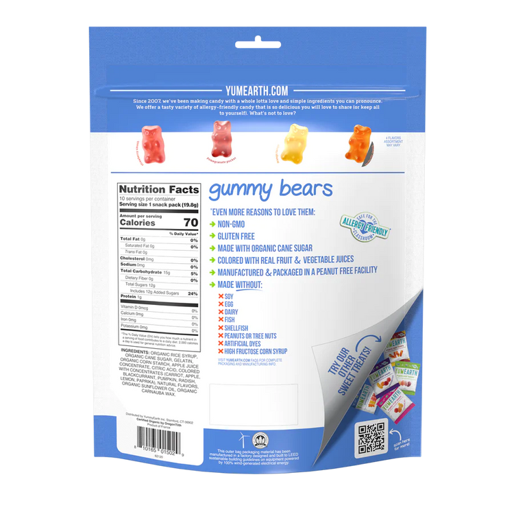 YumEarth, Assorted Flavor Gummy Bears, 10 packs