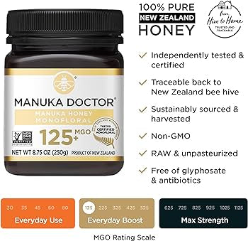 MANUKA DOCTOR  MGO 125+ Monofloral, 100% Pure New Zealand Honey. Certified. Guaranteed. 250g