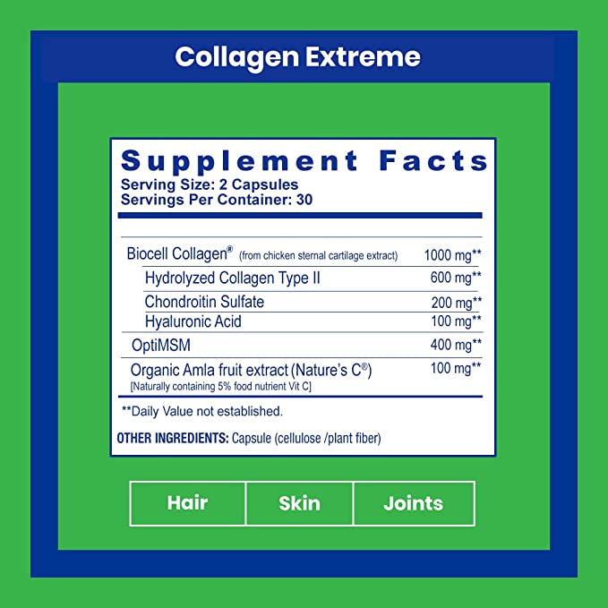 Paradise Herbs, Collagen Extreme with BioCell Collagen, OptiMSM & Nature's C, 60 Capsules