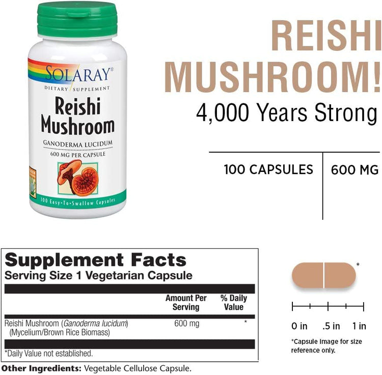 Solaray, Reishi Mushrooms, 600 mg, 100 VegCaps