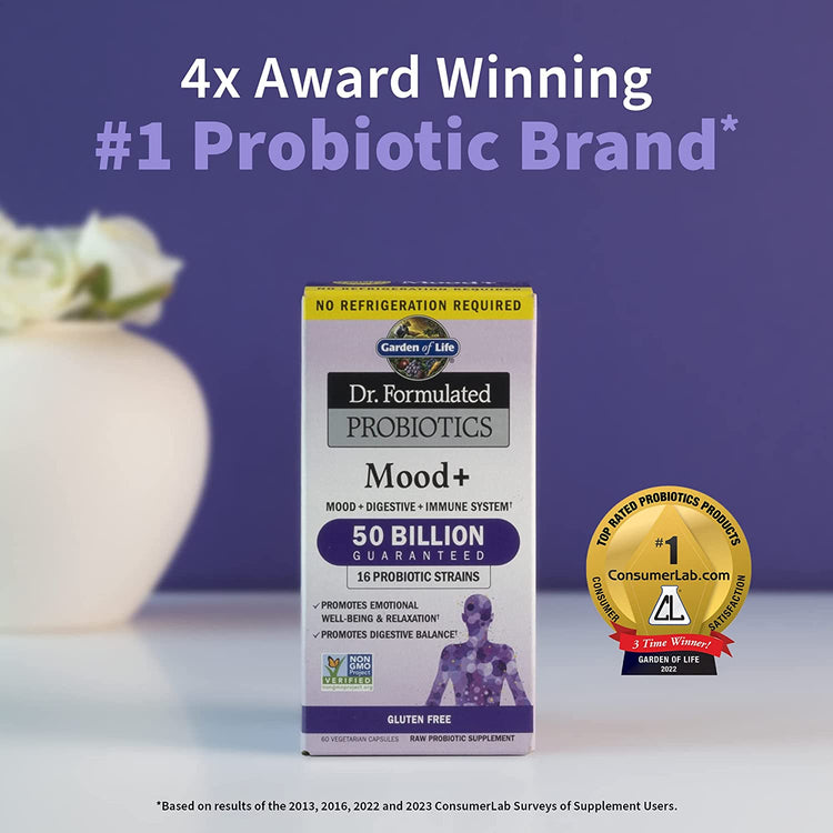 Garden of Life, Dr. Formulated Probiotics Mood+, 60 Veggie Caps